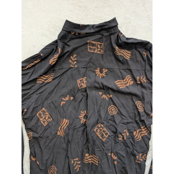 Vintage TravelSmith Black Tan Pattern Button Up Top Large L Womens - Picture 11 of 13